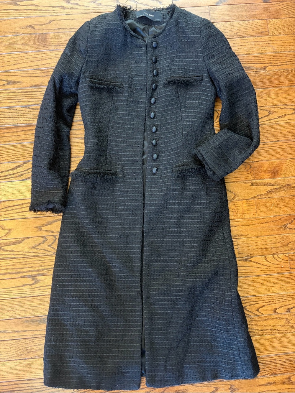 Zara Black Tweed Long Sleeve Dress coat  - Elegant Button Front